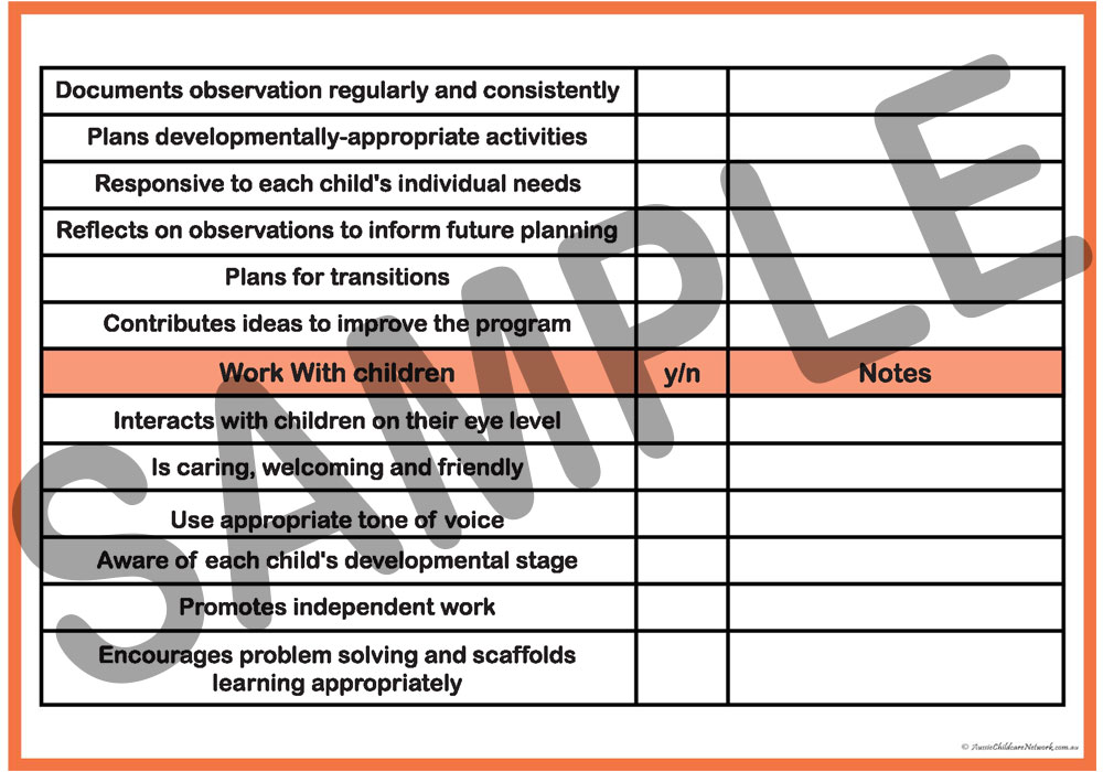 Staff Evaluation Form Aussie Childcare Network