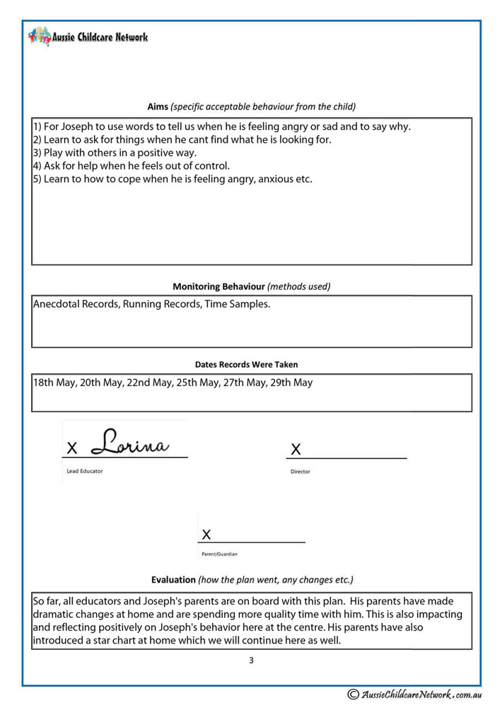 Behaviour Management Plan Aussie Childcare Network