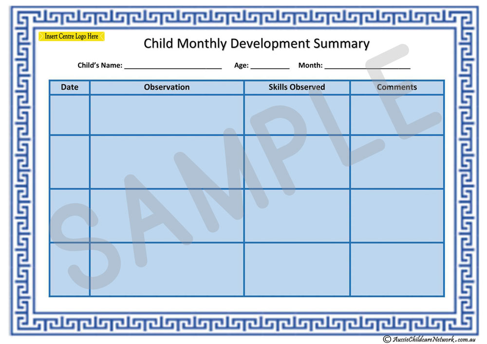 Child Monthly Development Summary - Aussie Childcare Network