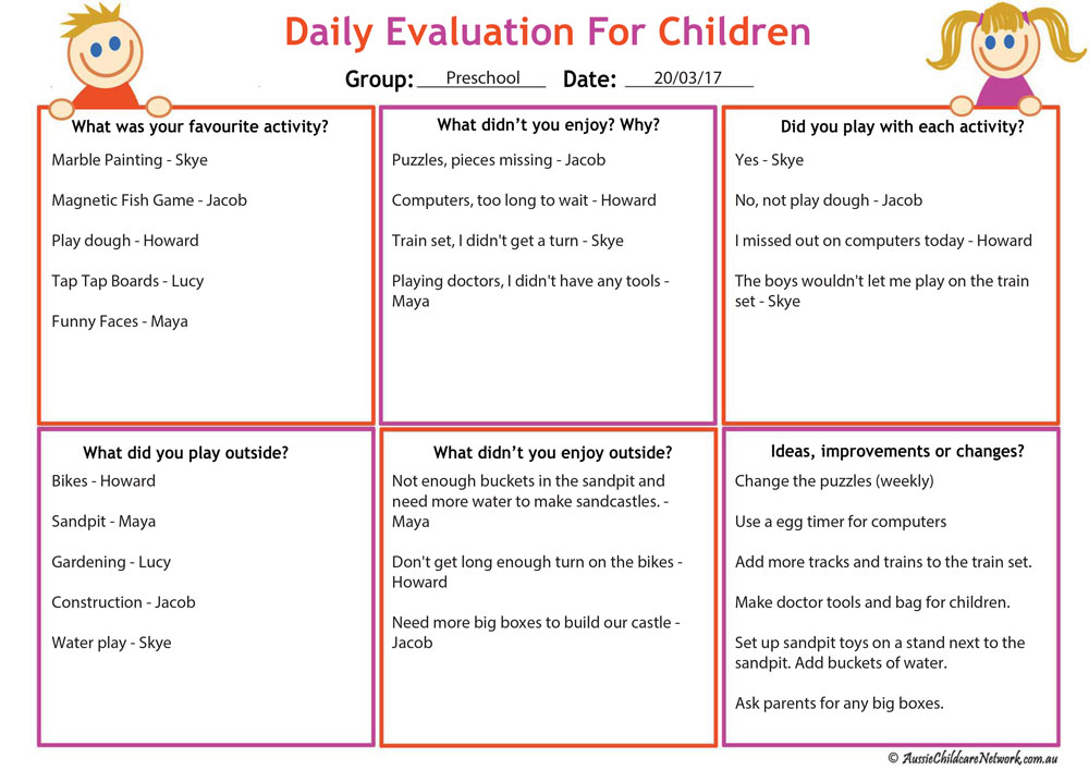 Child Care Evaluation Examples