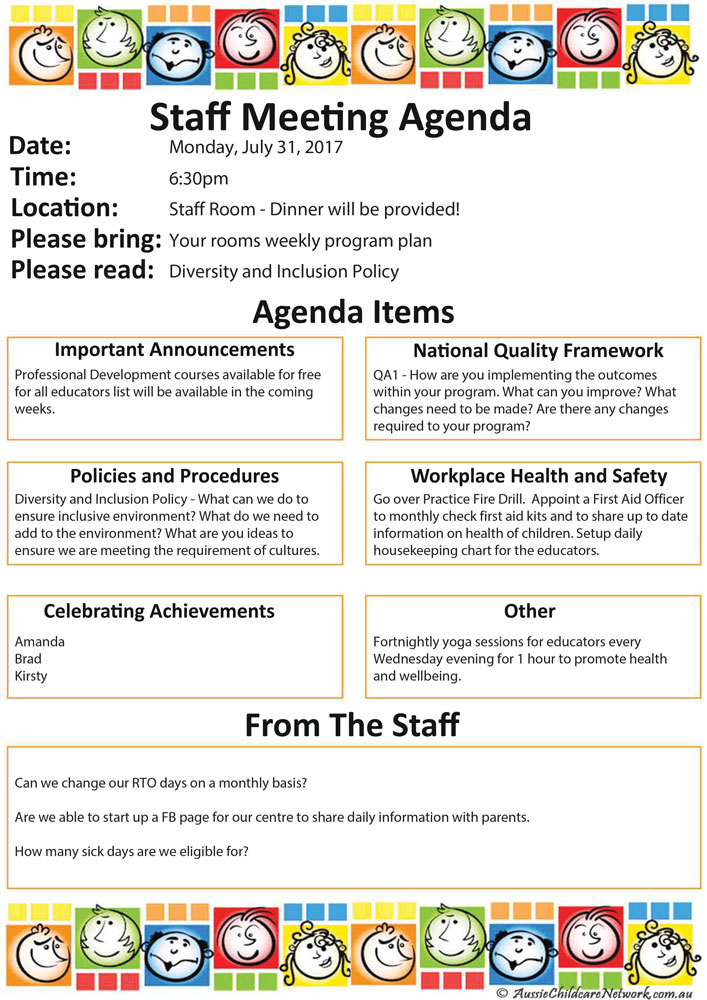 staff meeting agenda template