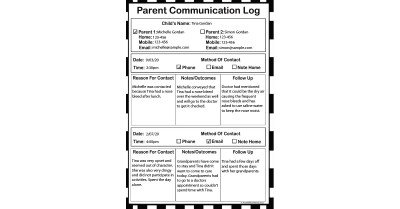 Parent Communication Log Template