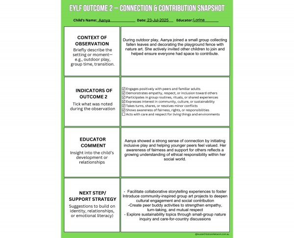 EYLF Outcome 2 Snapshot