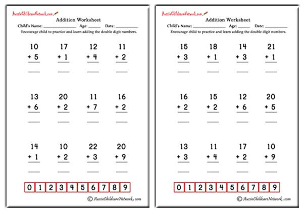 Double Digit Addition Worksheets (with No Carrying)