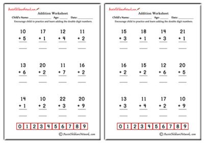 Double Digit Addition Worksheets (with No Carrying)
