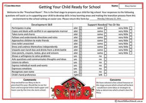 Child Ready For School Parent Input Form
