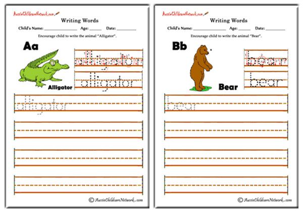 Writing Alphabet Words - Animals Theme