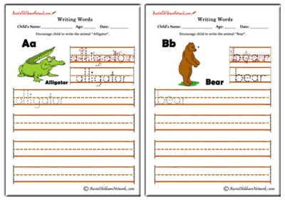 Writing Alphabet Words - Animals Theme