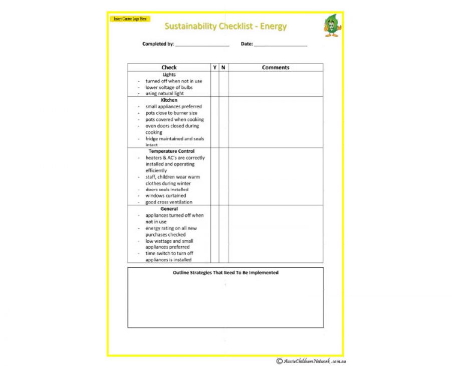 Sustainability Checklist Energy Aussie Childcare Network