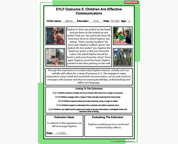 EYLF Outcome 5 Observation Version 2.0