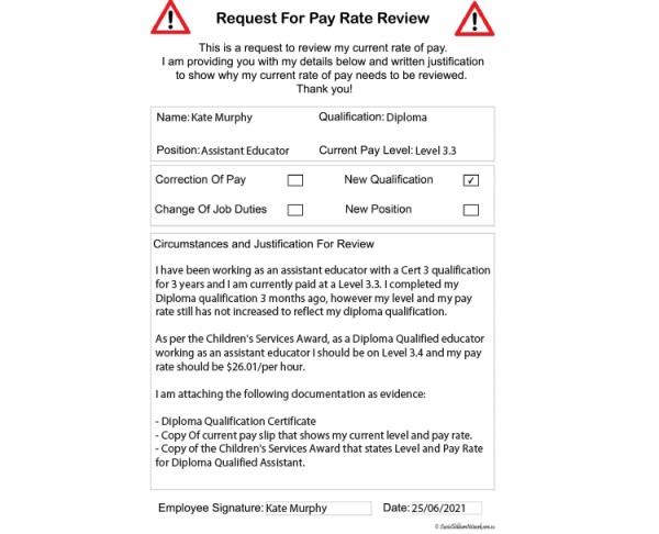 Request For Pay Rate Review