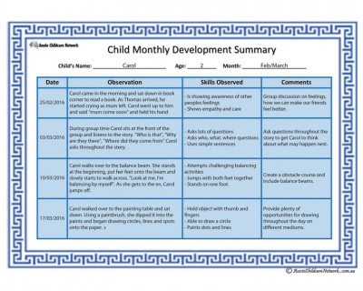 Child Monthly Development Summary