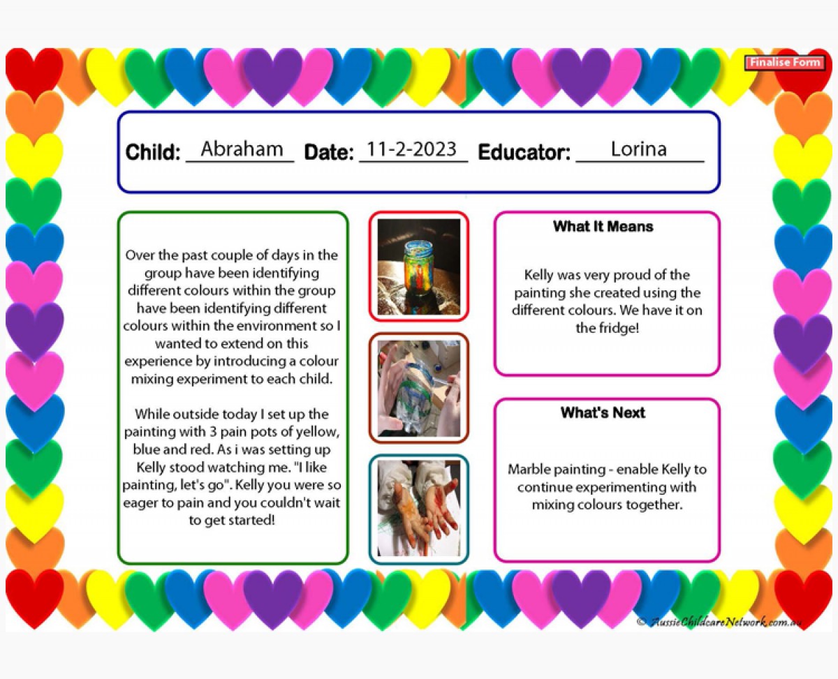 Learning Story Hearts Aussie Childcare Network