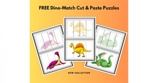 Free Dino-Match Cut &amp; Paste Puzzles