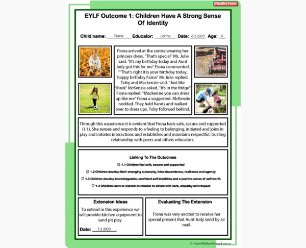  EYLF Outcome 1 Observation Version 2.0