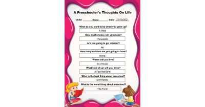 Preschooler&#039;s Thoughts On Life Template - A Set Of fun Questions To Ask Preschoolers