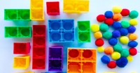 Blocks and Pompom Colour Sorting