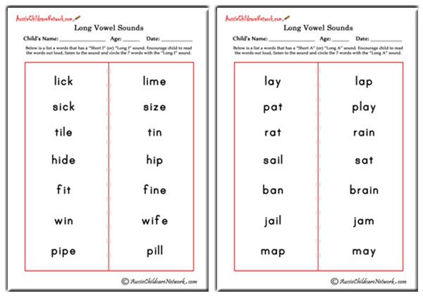 Circle Words with Long Vowel Sounds Aussie Childcare Network