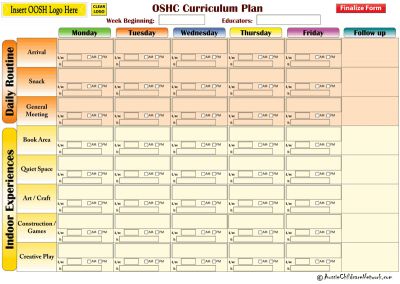 New OOSH Curriculum Plan Template and New Changes