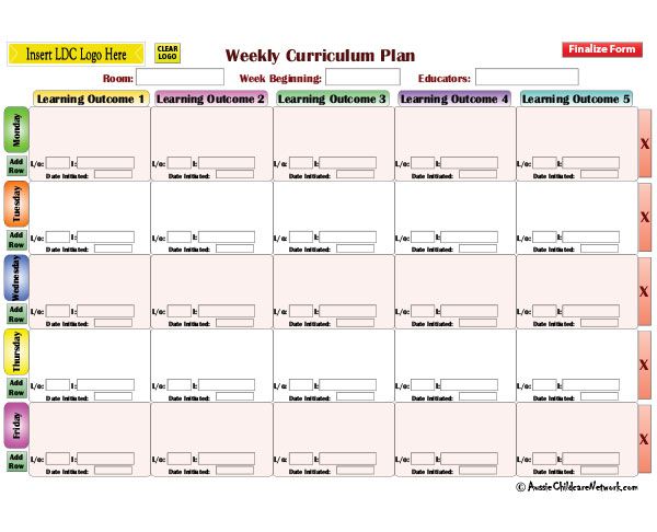 EYLF Outcome Weekly Program