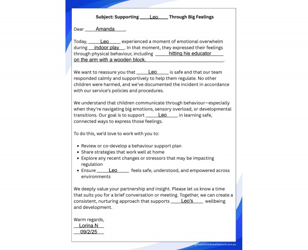 Family Letter Child Behaviour