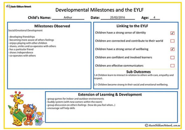 Linking Milestones & EYLF - Template - Aussie Childcare Network
