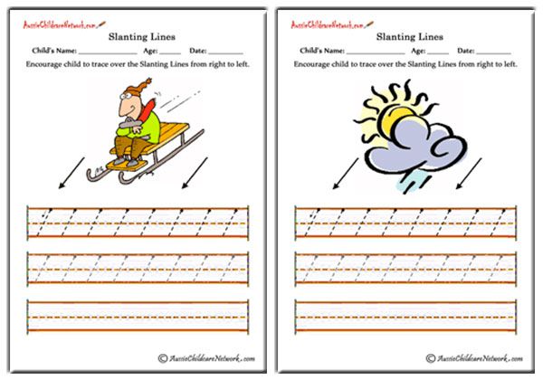 Slanting Lines Worksheets - Right to Left - Aussie Childcare Network