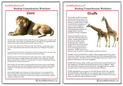 Comprehension Sheets on Animals - Aussie Childcare Network
