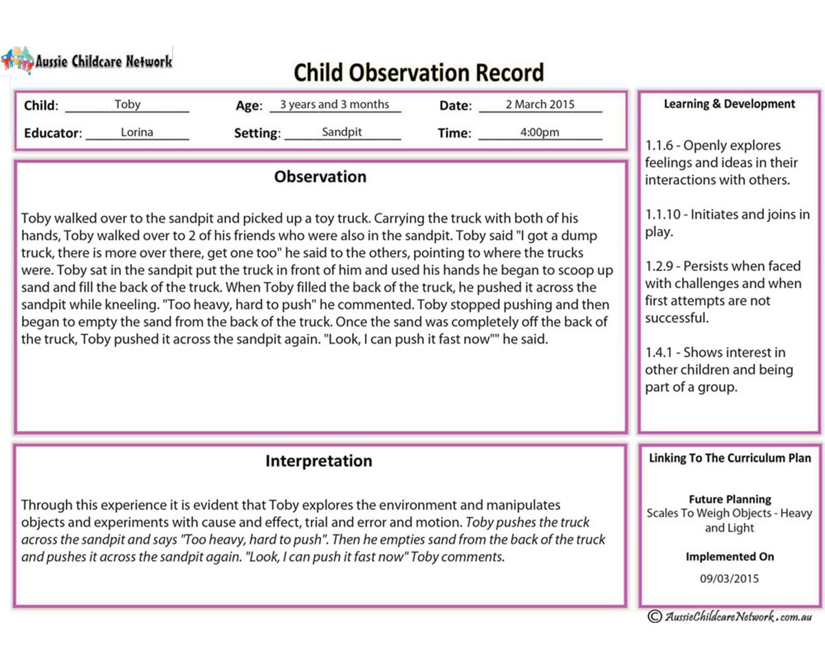 Free Printable Anecdotal Record Form Word