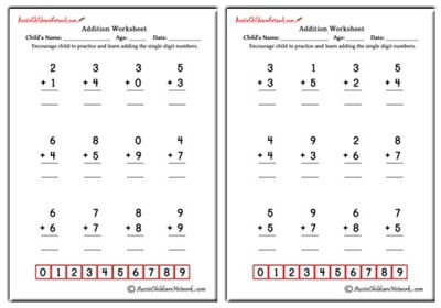 Single Digit Simple Addition Worksheets