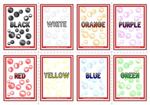 Colour Words Flashcards - Bubbles