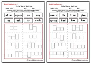 First Grade Sight Words Shapes and Spellings