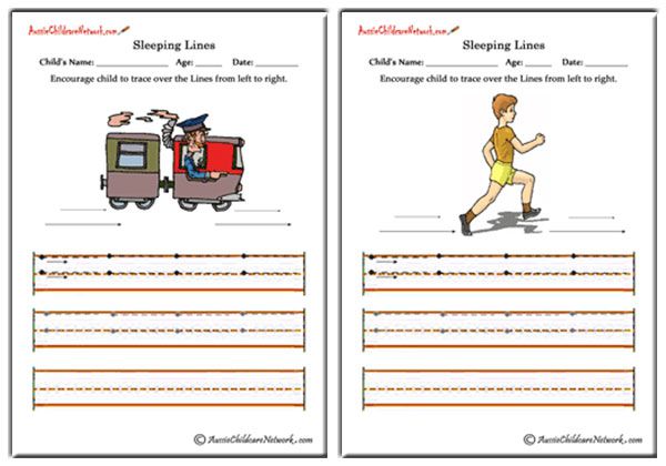 preschool for writing worksheet alphabet Network  Aussie  Tracing Sleeping Lines Childcare