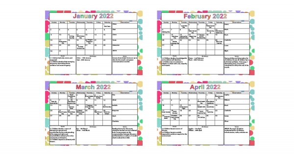 2022 Calendar Template - Aussie Childcare Network