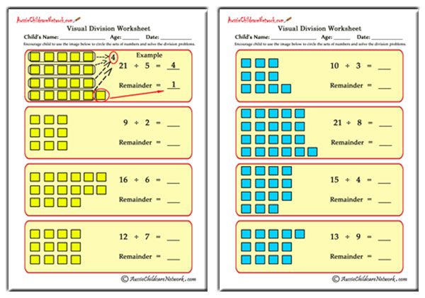 Visual Division Worksheets (With Remainders) - Aussie Childcare Network