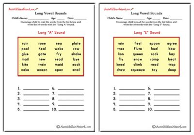 Writing Words with Long Vowel Sounds - Aussie Childcare Network