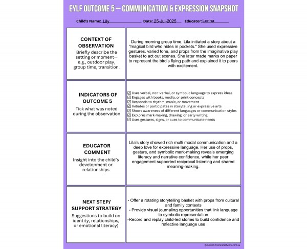 EYLF Outcome 5 Snapshot