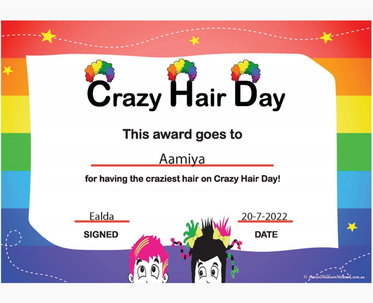 Crazy Hair Day Certificate Aussie Childcare Network