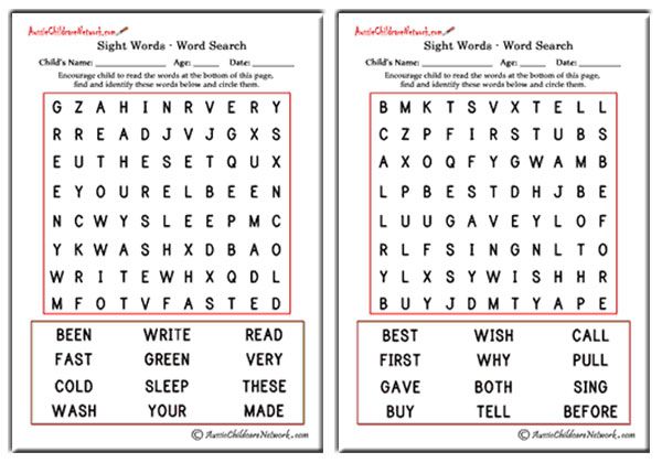 Second Grade Sight Word Search - Aussie Childcare Network