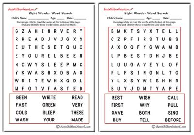 Second Grade Sight Word Search