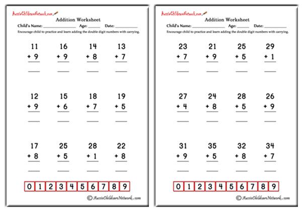 Double Digit Addition Worksheets (with Carrying)
