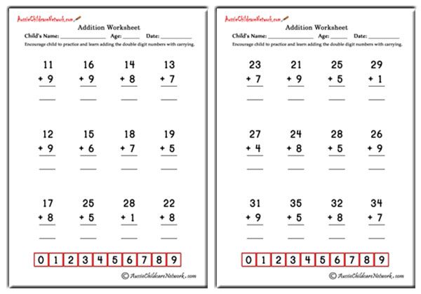 alphabet worksheet k Addition Aussie Carrying) Digit (with Worksheets   Double