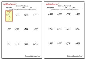 Mixed Division Worksheets (with and without Remainders)