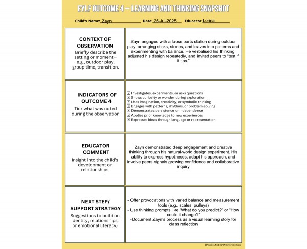 EYLF Outcome 4 Snapshot