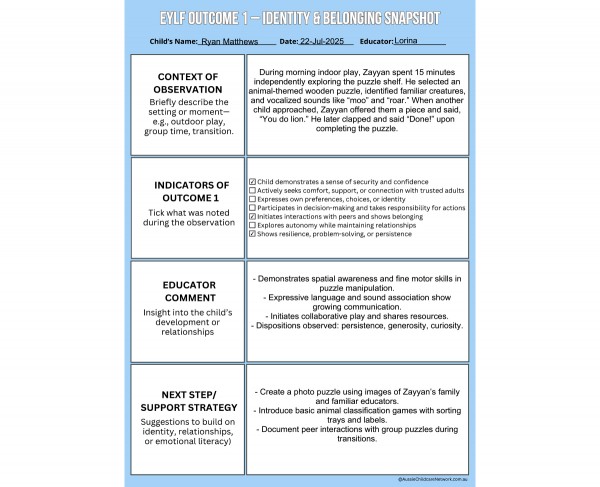 EYLF Outcome 1 Snapshot